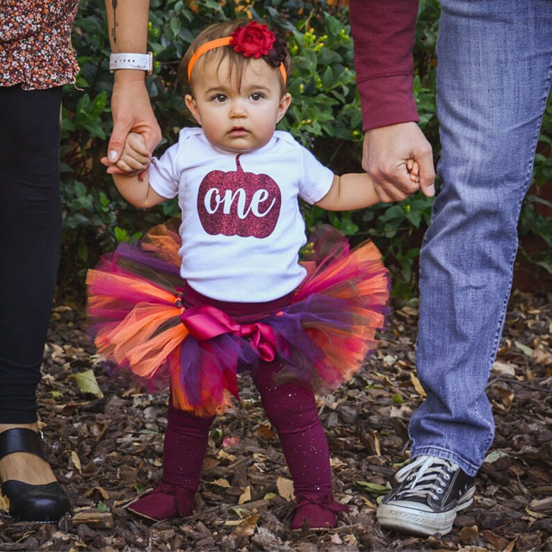 Pumpkin first birthday outfit girl cake smash Autumn