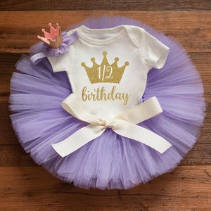 Purple and gold half birthday outfit 'Sophia' 6 month photo outfit, half birthday tutu set, baby girl milestone