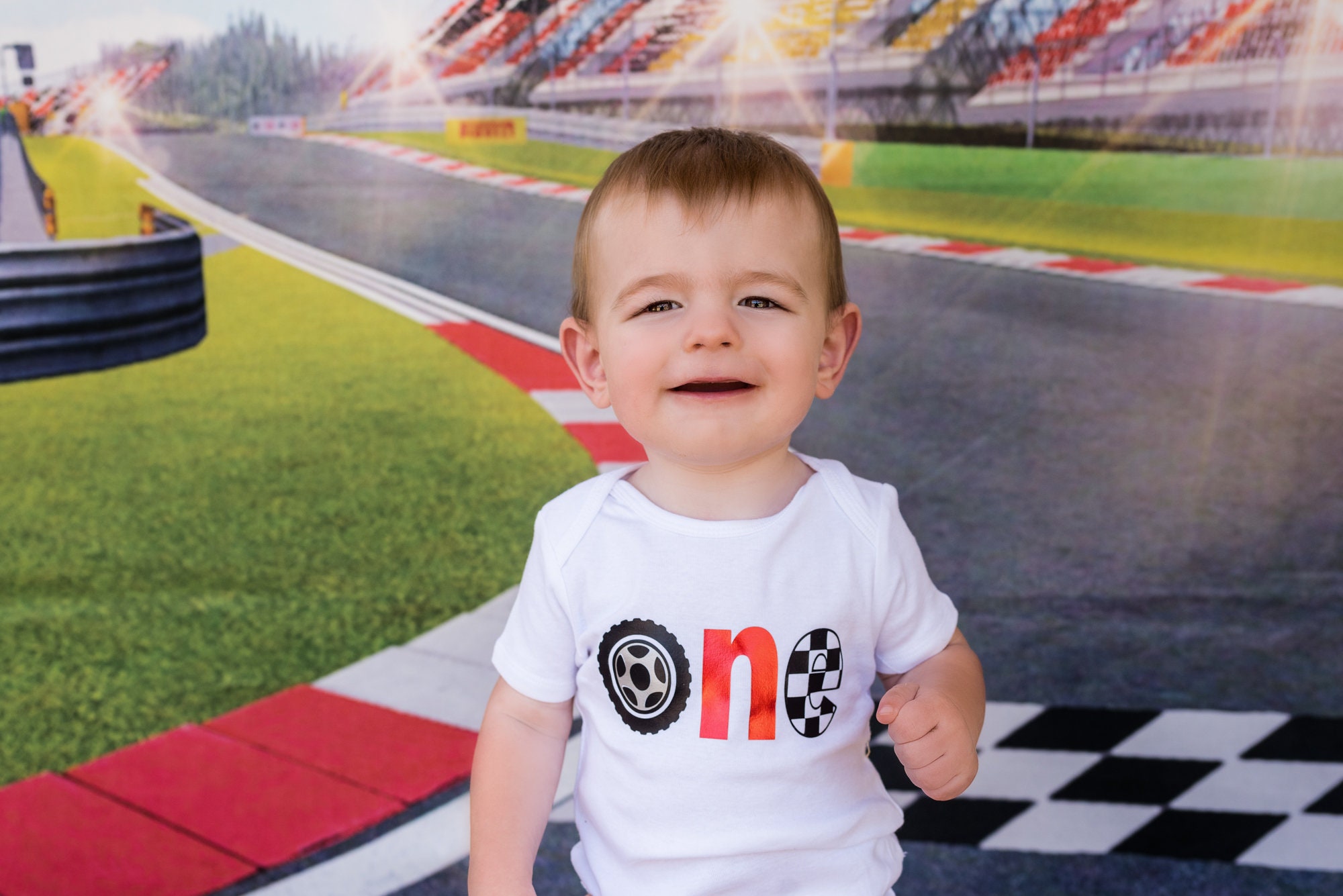 Fast one first birthday outfit - vroom vroom racecar cake smash bodysuit or shirt