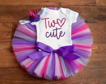 Second birthday outfit girl "Perse" pink and purple 2 year old tutu set