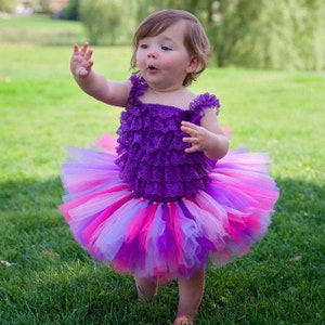 Pink and purple birthday tutu set &quot;Persephonee&quot; romper tutu headband, cake smash outfit girl, custom first birthday outfit