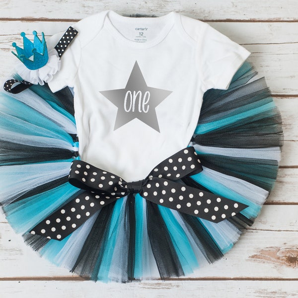 Turquoise and black birthday outfit "Paige" turquoise tutu set star birthday cake smash outfit rock star birthday girl outfit 1st birthday