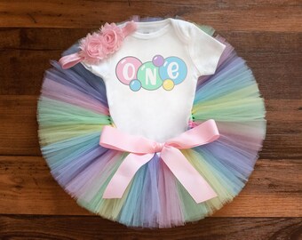 Conjunto de tutú con temática de burbujas para el primer cumpleaños de 'Kaylyn'