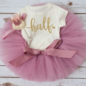 Rose gold half birthday outfit girl &#39;Rosy&#39; 6 month milestone photo outfit, 1/2 bday tutu set