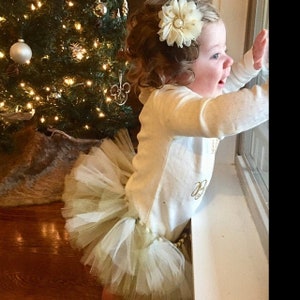 Gold and Ivory Christmas Tutu Outfit for Baby Girl "Esme" Merry & Bright Holiday Set image 4