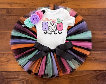 Little Miss Boo outfit - pastel halloween tutu, bodysuit, headband set