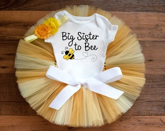 Big Sister To Bee outfit girl 'Sunny' big sister outfit bee gender reveal, baby shower gift for sibling, new baby announcement outfit girl