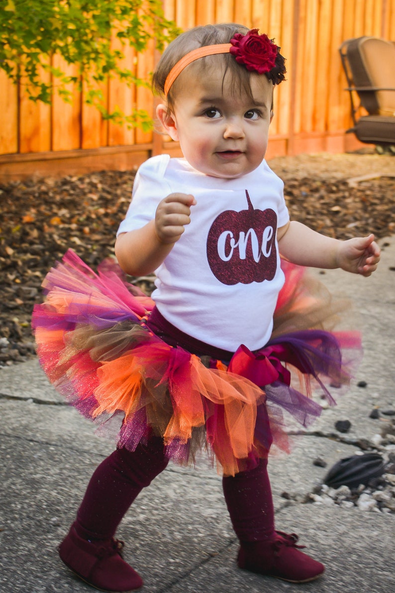 Pumpkin first birthday outfit girl cake smash Autumn