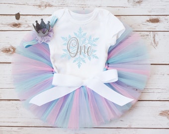 Pastel One little snowflake birthday outfit "Wendy"