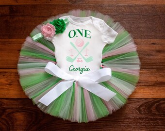 Conjunto de golf para el primer cumpleaños de niña "Georgia" Hole In One - ¡vamos a festejar! - set para la sesión de fotos con pastel