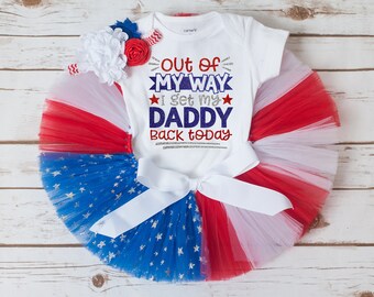 Welcome Home Daddy Outfit - red, white, and blue flag tutu for homecoming