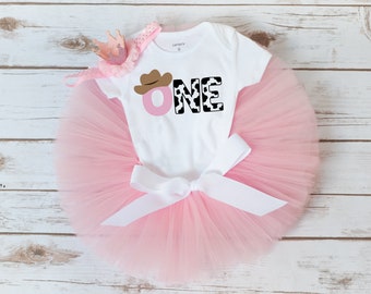 Pink fun on the farm cowgirl first birthday outfit girl 'Kristin'