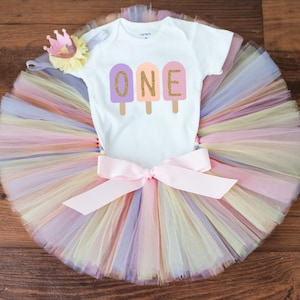 Summer birthday outfit girl &#39;Finley&#39; ice pop cake smash baby girl, pastel ice cream tutu outfit