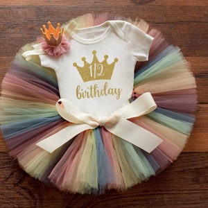 Pastel muted rainbow girls half birthday outfit, 6 month birthday photo outfit, rainbow baby half birthday girl outfit, 6 month tutu set