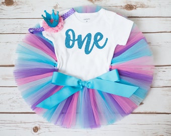 First Birthday Tutu Outfit for Girls "Nicole" cake smash set - purple, pink, blue