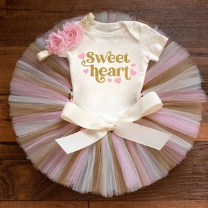 Little Sweetheart Valentines day outfit for baby girl &quot;Luca Gold&quot; newborn first valentines day outfit pink and gold