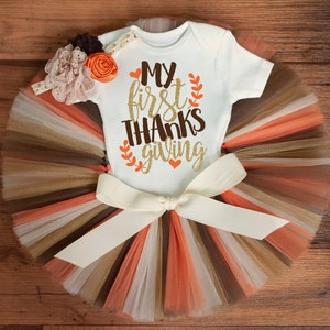 My First Thanksgiving outfit girl "Tashia" newborn first turkey day tutu set, fall photo outfit baby girls