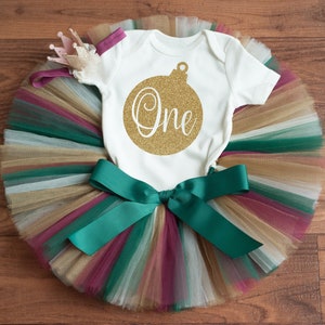Christmas first birthday outfit &quot;Harper&quot; Winter bday girl outfit, december holiday tutu, Merry Birthday cake smash tutu set