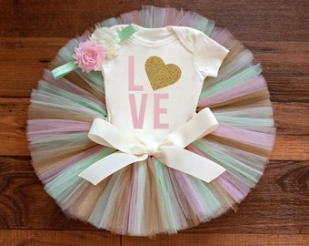 First Valentine outfit baby girl "Nieva Gold"