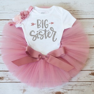 Big sister outfit Rose gold big sister outfit toddler girl big sister announcement big sister gift gender reveal outfit for big sister tutu image 1