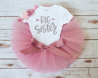 Big sister outfit Rose gold big sister outfit toddler girl big sister announcement big sister gift gender reveal outfit for big sister tutu