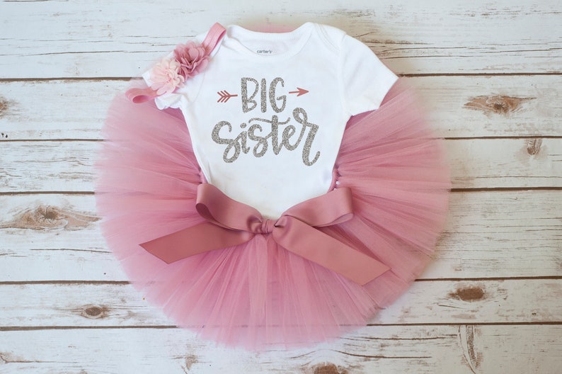 Big sister outfit Rose gold big sister outfit toddler girl big sister announcement big sister gift gender reveal outfit for big sister tutu image 1