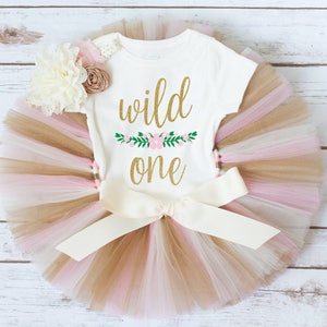 Floral first birthday outfit girl &#39;Luca Gold&#39; Wildflower birthday, floral cake smash tutu set baby, wild one 1st bday girl outfit