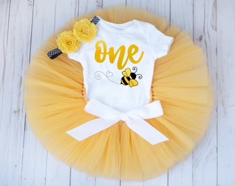 First Bee day birthday outfit girl, yellow sweet as can bee cake smash