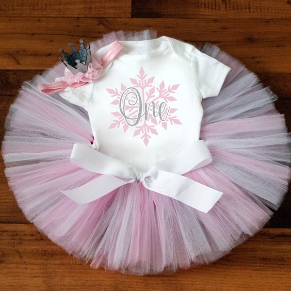 Snowflake first birthday outfit, little snowflake birthday outfit pink silver, birthday outfit girl winter first birthday winter onederland