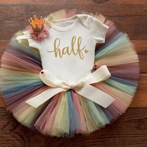 Pastel muted rainbow girls half birthday outfit, 6 month photo outfit, rainbow baby half birthday girl, 6 month tutu set