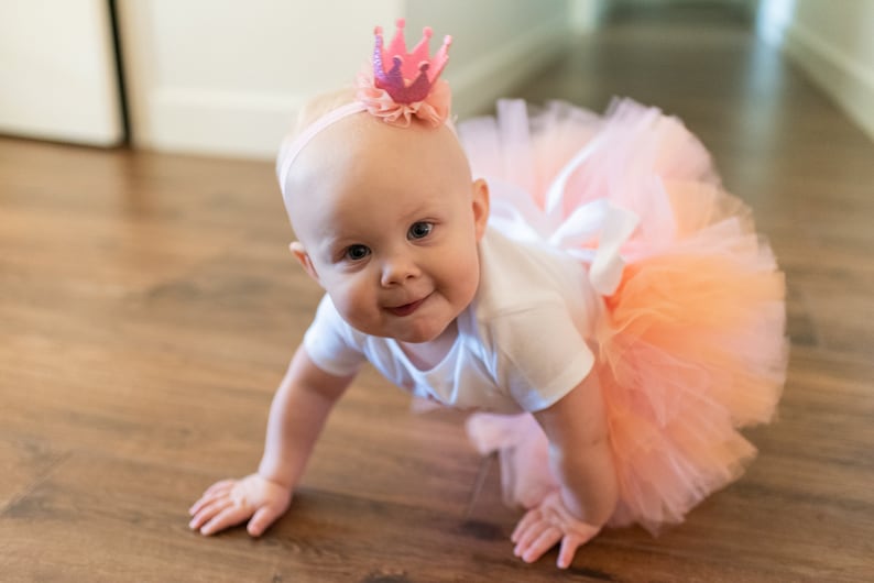 Pastel pumpkin first birthday outfit 'Summer' pink and peach tutu, bodysuit, headband set image 8