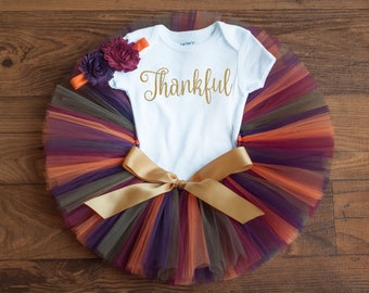 First Thanksgiving outfit girl, 'Autumn' Thankful tutu outfit baby girl, first Thanksgiving baby outfit, newborn thanksgiving tutu outfit