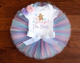 Oh Snap I'm One outfit "Wendy" Gingerbread first birthday outfit girl - tutu, bodysuit, headband