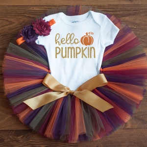 Hello Pumpkin newborn girl fall outfit &#39;Autumn&#39; first Thanksgiving photo outfit baby girl, fall little pumpkin tutu set
