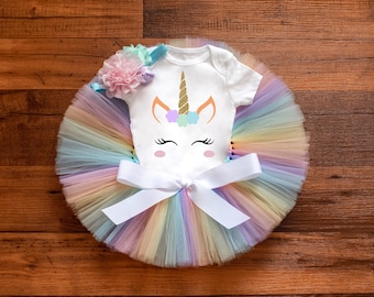 Pastel rainbow unicorn tutu set