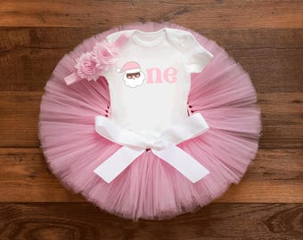 Jolly One Santa First Birthday Outfit girl pink "Kristin"
