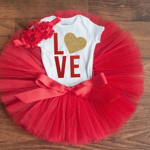 Red baby girl first Valentines Day outfit &quot;Debra&quot; newborn girl valentine tutu set, love day, toddler