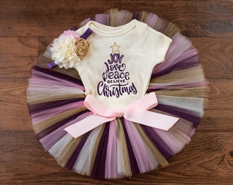 Baby Christmas Outfit girl "Jaycie" first Christmas tutu set, gold Christmas outfit baby girl, first Christmas outfit girl, Christmas photo