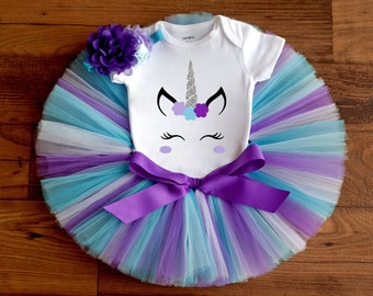Unicorn Birthday Outfit for Girls "Audrey" purple and blue magical bday tutu set
