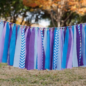 Purple and blue high chair banner &quot;Audrey&quot; mermaid birthday decor, first birthday garland, baby shower banner photo prop