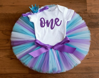 First birthday outfit girl 'Audrey' purple and blue cake smash tutu set