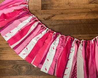 Pink Flamingo first birthday banner - Let's Flamingle fabric garland