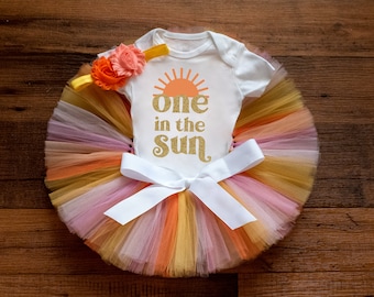 One in the sun first birthday outfit 'Sunset' sunshine cake smash tutu set