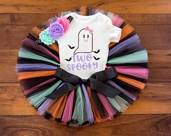 Girls Halloween two spooky ghost birthday outfit 'Spooky' halloween 2nd birthday outfit, pastel tutu outfit, halloween photo tutu 2 years