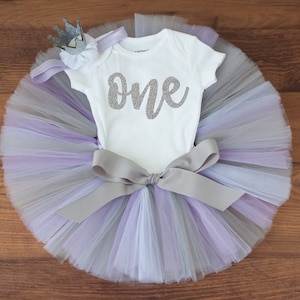 Purple and silver First birthday outfit girl &#39;Addison&#39; cake smash tutu, lavender birthday outfit, tutu set