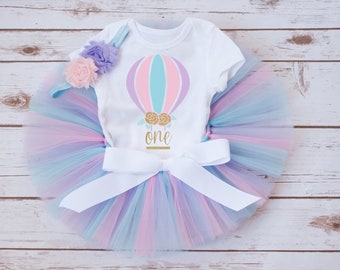 Hot air balloon outfit 'Wendy' hot air balloon birthday pink blue lavender, baby girl first birthday outfit, first birthday outfit girl