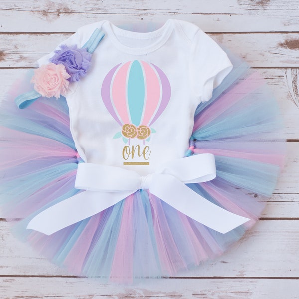 Hot air balloon outfit 'Wendy' hot air balloon birthday pink blue lavender, baby girl first birthday outfit, first birthday outfit girl