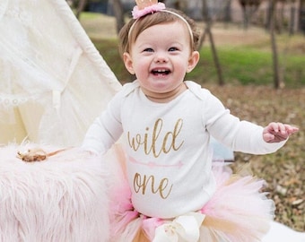 Pink and gold wild one first birthday outfit girl 'Luca Gold' wild one cake smash tutu set, first birthday photo outfit baby girl