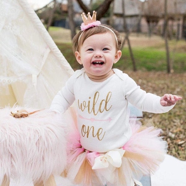 Pink and gold wild one first birthday outfit girl 'Luca Gold' wild one cake smash tutu set, first birthday photo outfit baby girl