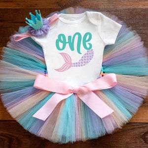 Pastel Mermaid first birthday outfit girl &#39;Sunrise&#39; oneder the sea cake smash tutu set, ocean theme, beach first birthday outfit girl